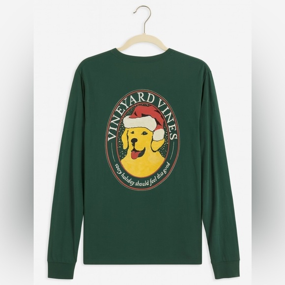 Vineyard Vines Xmas Good Boy Pocket Size Small Dark Green Tee Santa Christmas - Picture 1 of 2